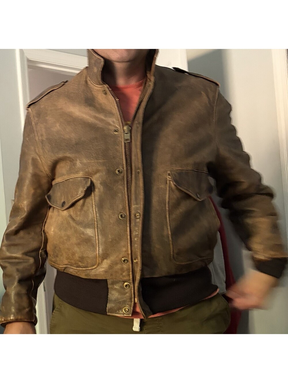 Vintage Schott Flight Bomber I-S-674-M-S 674SP Leather Jacket Brown Sz 46 USA